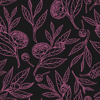 VECTOR 'DA KARANLIK BİR SAHA Zemin üzerinde CAMELLIA Sprigs GİRİŞ PATTERN