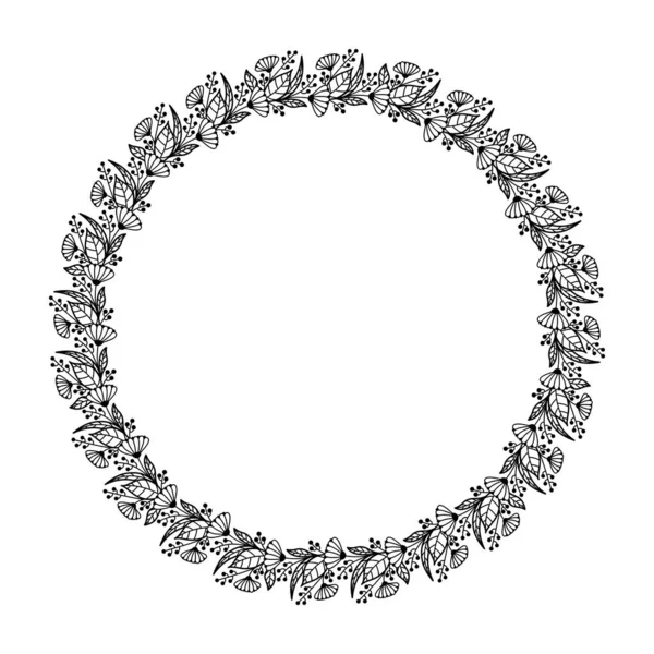 Στρογγυλή Κορνίζα Από Αγριολούλουδα Λευκό Φόντο Στον Τομέα — Διανυσματικό Αρχείο