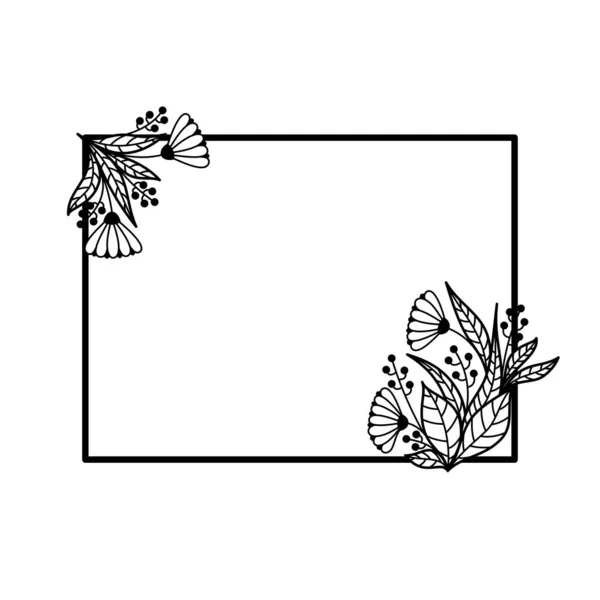 Cadre Rectangulaire Fleurs Sauvages Sur Contexte Blanc Dans Vecteur — Image vectorielle