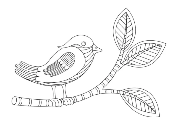 Farbbuch Mit Vogel Auf Einem Branch Auf Einem Weißen Hintergrund — Stockvektor