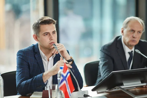 Young political leader at conference