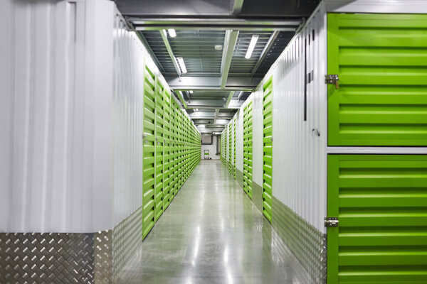 Warehouse with green boxes