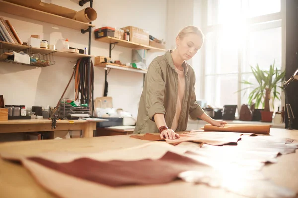 Woman Rolling Out Material For Craft — Stock Photo, Image