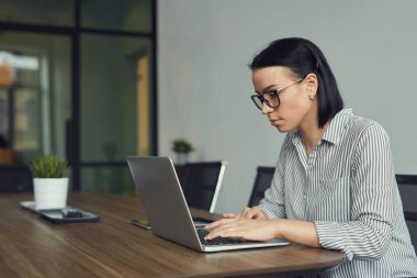 İş kadını Laptop 'ta çalışıyor