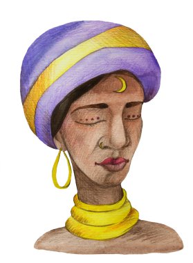 Soyut doğulu bir adamın suluboya portresi