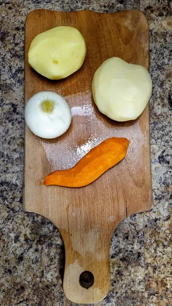 Conjunto Legumes Tábua Corte Mesa Cozinha — Fotografia de Stock