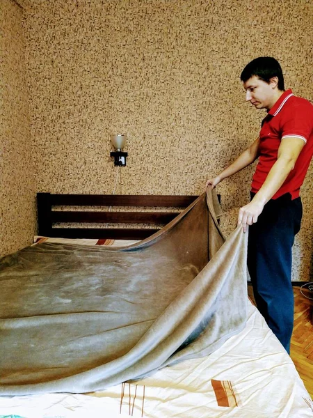 European Man Cover Bedcover Bed Bedroom — 스톡 사진