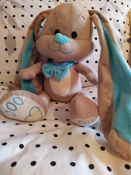 Make Wooden Baby Bed Pillow Teddy Bunny Bedroom — стоковое фото