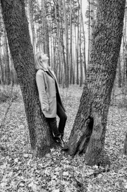 Bahar Ormanında poz veren düşünceli Avrupalı kadın