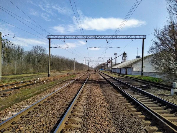 Železnice Venkově Slunečného Jarního Dne — Stock fotografie