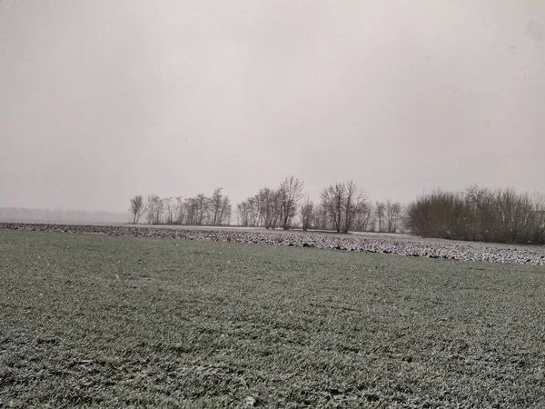 下雪天的农村田园 — 图库照片
