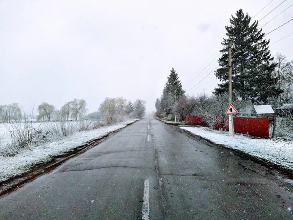 Road Rural Countryside Field Village Winter Season — Stock Photo, Image