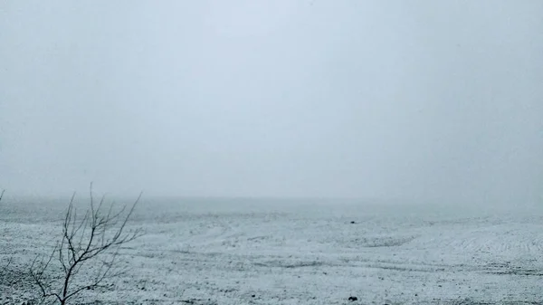 Campo Rural Hora Inverno Nevado — Fotografia de Stock