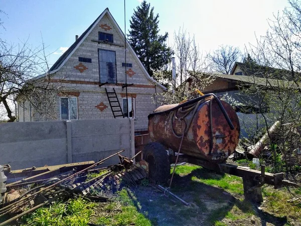 Machines Agricoles Maison Ferme Dans Les Campagnes Rurales Printemps — Photo