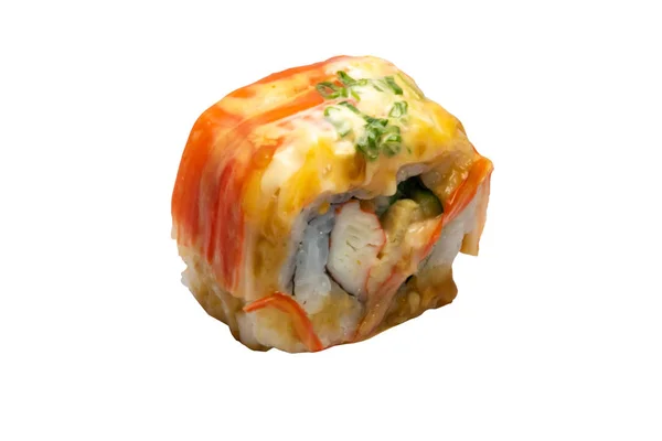 Rolos Sushi Maki Sushi Com Pepino Paus Caranguejo Molho Isolado — Fotografia de Stock