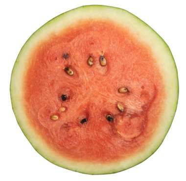 Beyaz arkaplanda izole edilmiş kırmızı karpuzu kapat.