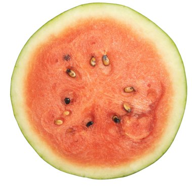 Beyaz arkaplanda izole edilmiş kırmızı karpuzu kapat.