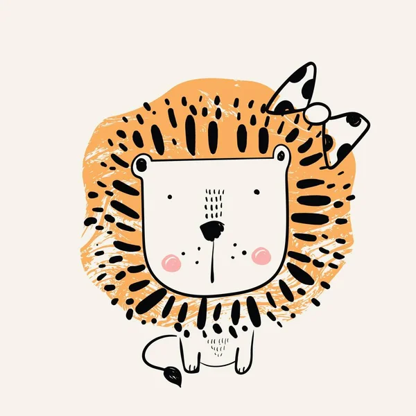 Lindo León Ilustración Dibujada Mano — Vector de stock