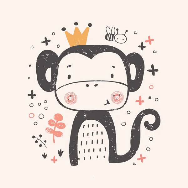 Lindo Mono Princesa Ilustración Vectorial Dibujado Mano — Archivo Imágenes Vectoriales