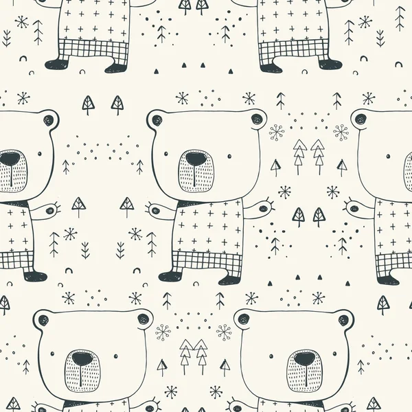 Cute Niedźwiedź Zimowy Bezszwowy Wzór Ręcznie Rysowane Wektor Ilustracji — Wektor stockowy
