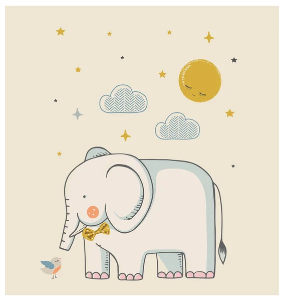 Vector Illustration Cute Baby Elephant Bird Can Used Baby Shirt — 스톡 벡터