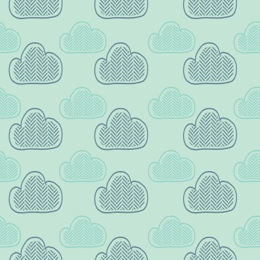 Bulutlar. Kusursuz desenler. El çizimi vektör çizimi, çocuk ya da bebek gömleği tasarımı, moda deseni, moda grafiği, çocuk tişörtü