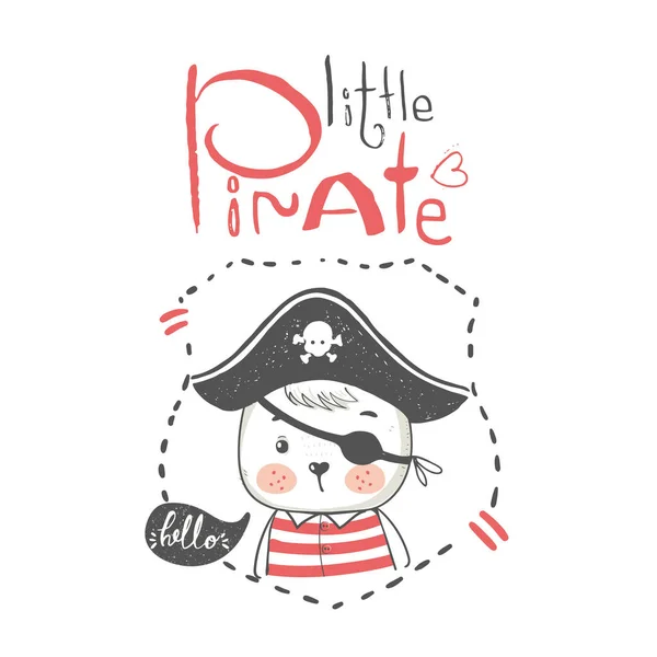 Schattige Kleine Beer Piraat Cartoon Hand Getekend Vector Illustratie Kan — Stockvector