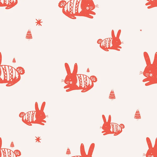 Lindo Conejo Sin Costura Pattern Hand Dibujado Vector Illustration Can — Archivo Imágenes Vectoriales