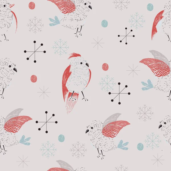Seamless Pattern Snowflakes Birds Winter — Stock Vector