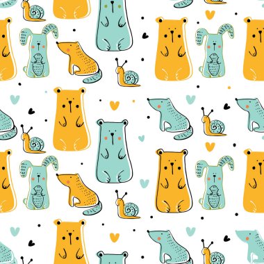 seamless animal pattern, Hand drawn vector illustration