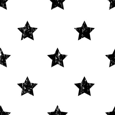 Grunge stars seamless pattern. Black and white background. can be used for Fashion graphic,Design template, wallpaper, wrapping, fabric, textile. 