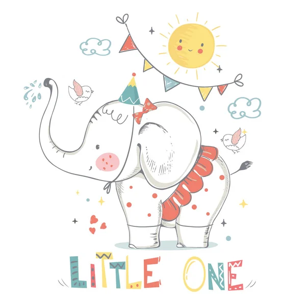 Söt Elefantflicka Tecknad Handritad Vektor Illustration Kan Användas För Baby — Stock vektor