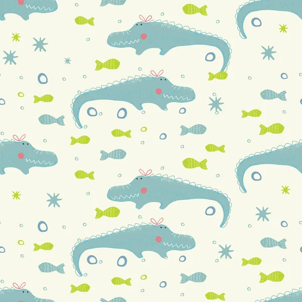 Vector Hand Drawn Seamless Pattern Cute Cartoon Crocodile African Animal Royalty Free Stock Illustrations