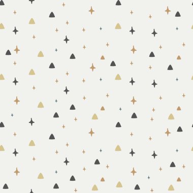  Soyut geometrik elementlerle, yıldızlarla kusursuz soyut şablon. üçgen / koni.