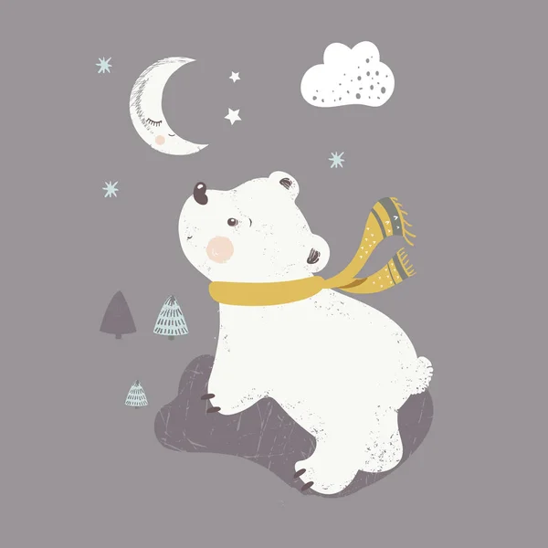 Polar Bear Cartoon Tangan Digambar Vektor Ilustrasi Dapat Digunakan Untuk Stok Vektor
