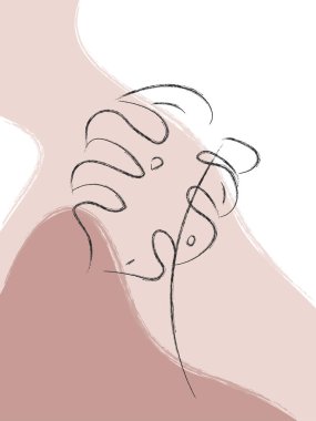 Canavar yaprağı. Modern soyut çiçek çizimi. İlham verici sanat. Moda tasarımı. Yazdırma kavramı.