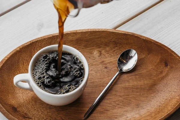 Cup Coffee Spoon Wooden Table — Stock Photo, Image