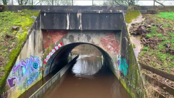 Germany Hude February 2020 Tunnel Some Rails Flooded Heavy Rain — Stock video