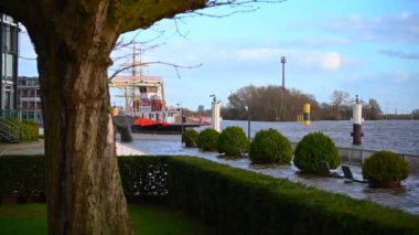 Germany - Bremen 12, march, 2020: Bremer Weserpromenade has been hit by floods and a strong storm