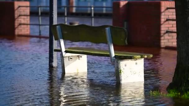 Bremer Weserpromenade Byl Zasažen Povodněmi Silnou Bouří — Stock video