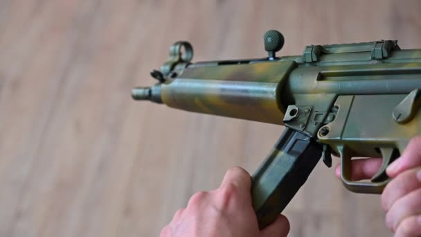 Hude Alemanha 2020 Captura Trenó Uma Pistola Usada Câmera Lenta — Vídeo de Stock