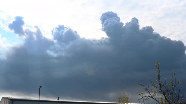 Una Nube Negra Gran Fuego Corre Cielo Mientras Fuego Sigue — Vídeos de Stock
