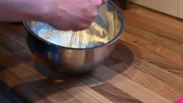 Dough Prepared Stainless Steel Bowl Whisk — Stock Video