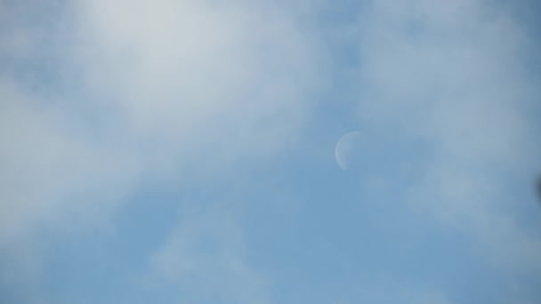 la lune peut être vue dans le ciel bleu sur le jour lumineux et les nuages légers passent par 