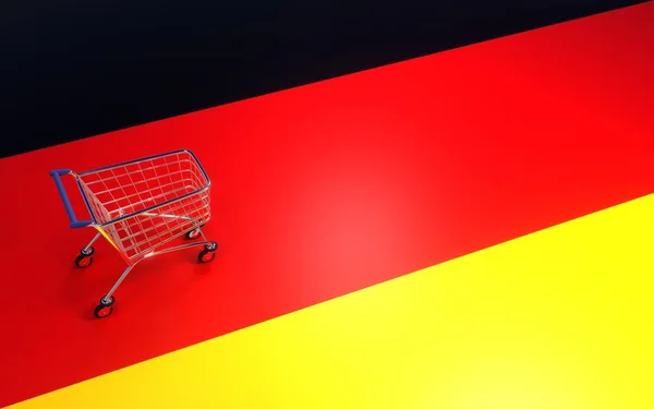 Investeringsmarknaden Tyskland Shopping Vagn Bakgrunden Flaggan Tyskland Konvertering — Stockfoto