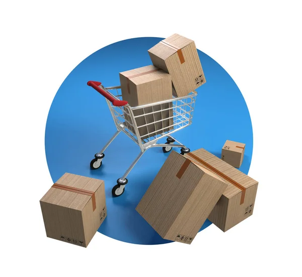 Alışveriş Arabası Paketler Çevrimiçi Alışveriş Ücretsiz Teslimat Gibi Konular Için — Stok fotoğraf