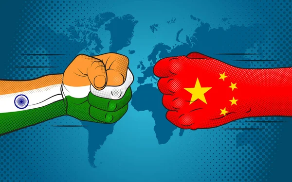 Konflik Antara India Dan Cina Hubungan India Dengan Cina India - Stok Vektor