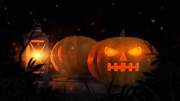 Halloween pumpkin and lantern — Stock Photo, Image