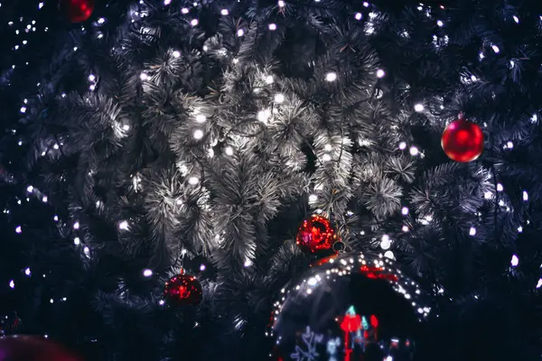 Lumière Led Sur Arbre Noël Avec Flou Bokeh Pour Noël — Photo