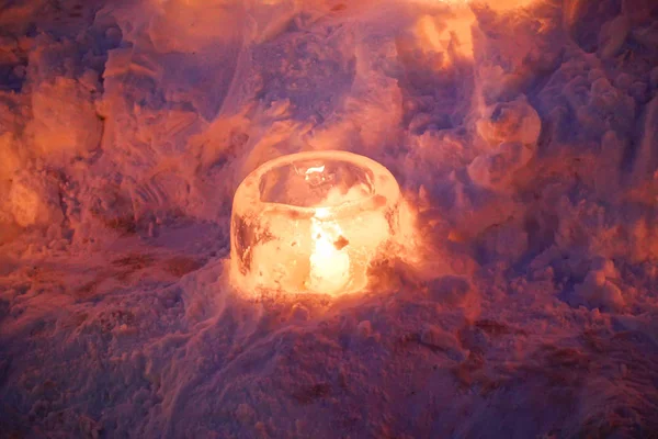 Candle light in ice and snow on Christmas day — 스톡 사진